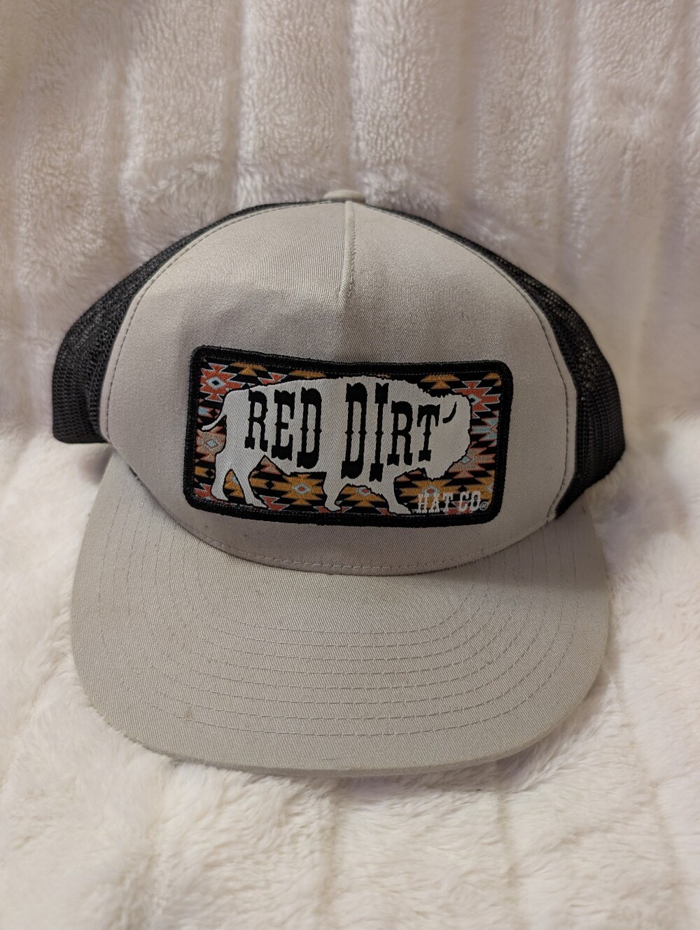 Red Dirt Hat Co. Tan & Black Aztec & Buffalo Print Trucker Hat